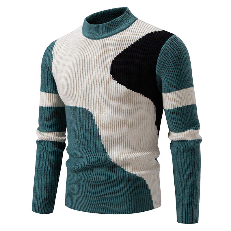 Herren gerippter Feinstrickpullover mit Stehkragen und kontrast-Blockdesign Shop Nory