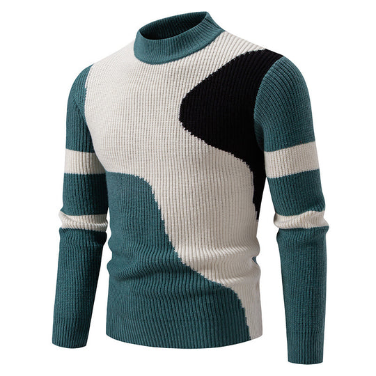 Herren gerippter Feinstrickpullover mit Stehkragen und kontrast-Blockdesign Shop Nory