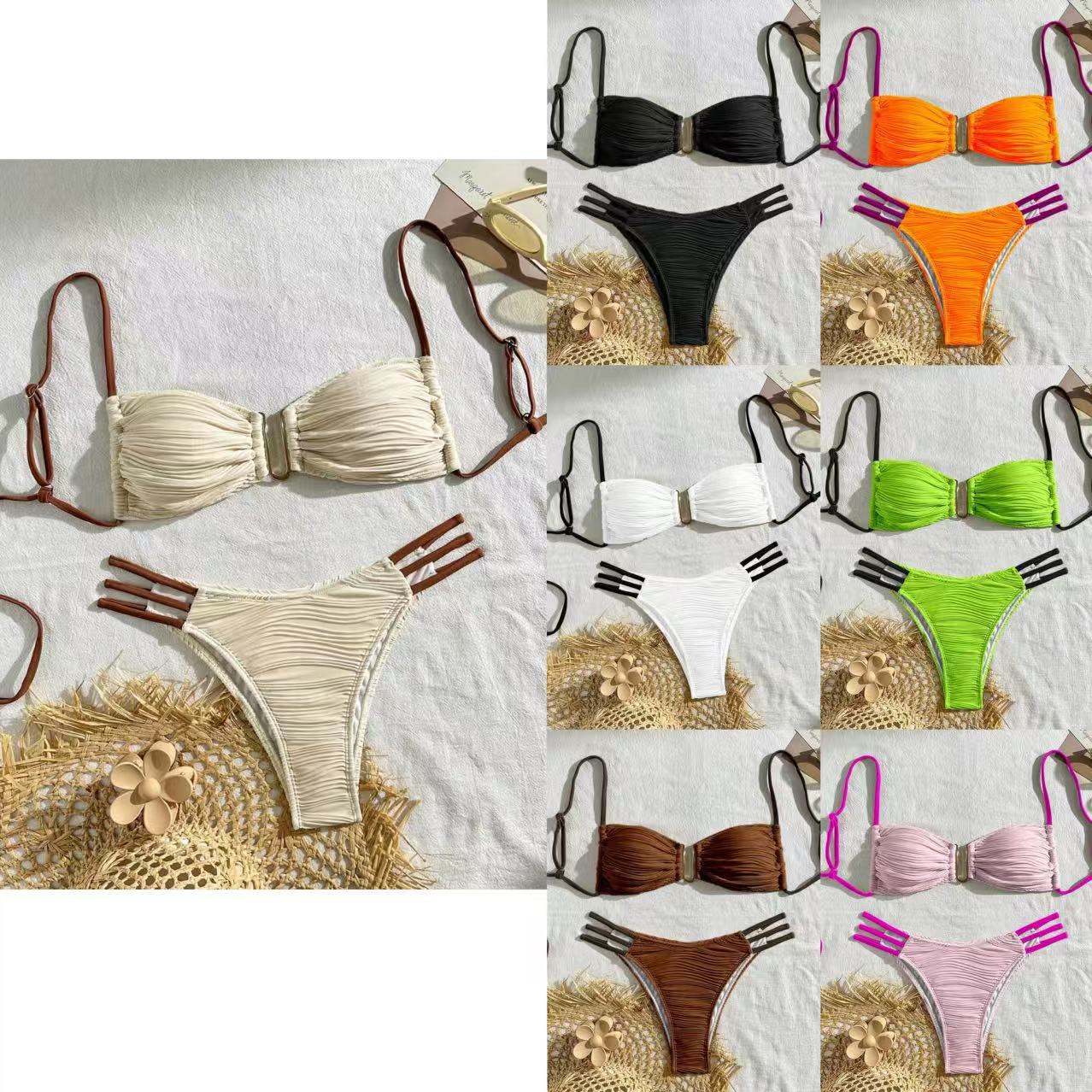 Damen Bikini-Set mit raffiniertem Falten-Design und modischen Akzenten Shopnory