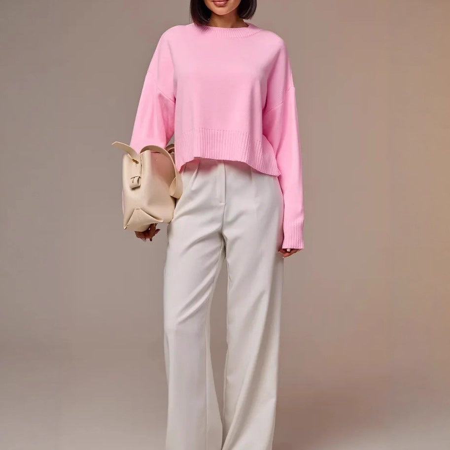 Damen Modischer Cropped Pullover mit weitem Schnitt