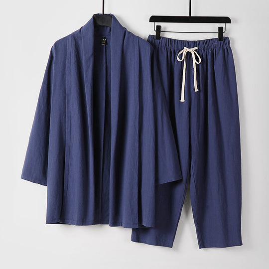 Unisex Lockeres Kimono-Lounge-Set aus leichter Baumwollmischung mit Schalkragen und Kordelbundhose Shop Nory