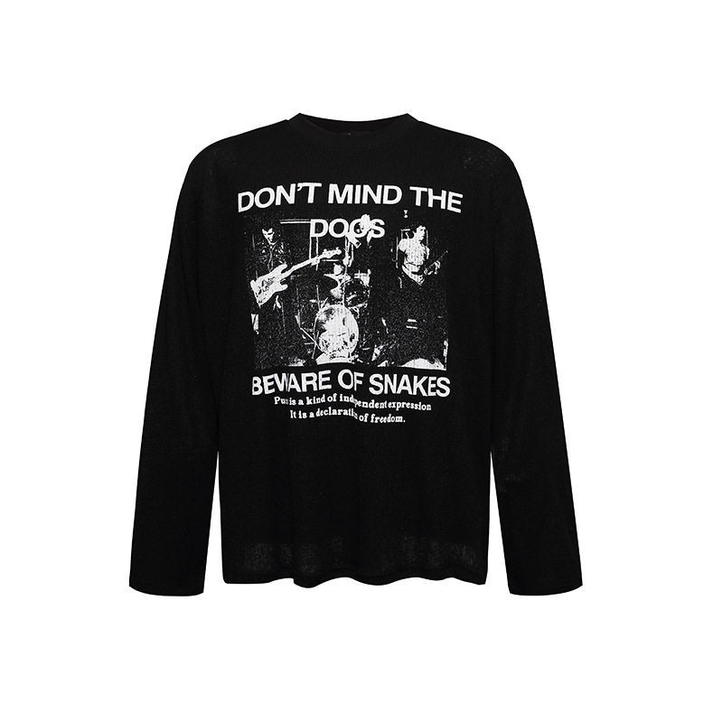 Herren Langarm-Thermo-Shirt mit Waffelstruktur und Punk-Band-Print Shop Nory