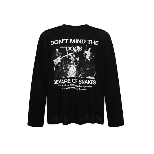 Herren Langarm-Thermo-Shirt mit Waffelstruktur und Punk-Band-Print Shop Nory