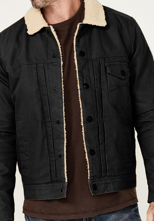 Herren Sherpa-gefütterte Truckerjacke mit Kunstfellkragen Shop Nory
