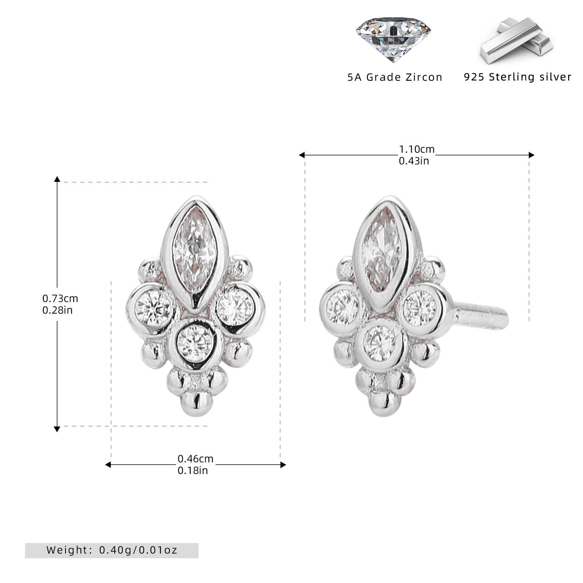 Damen Ohrstecker mit elegantem marquiseförmigem Design aus 925 Sterling Silber Shop Nory