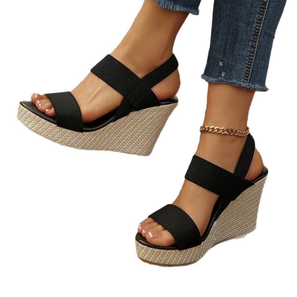 Damen Wedge-Sandalen mit elastischen Riemen und modischem Plateau