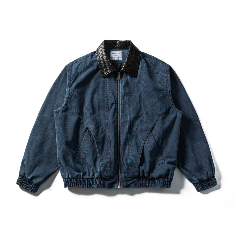 Herren Kastige Denim-Blousonjacke mit gesteppter Lederkragen und Elastikbund Shop Nory