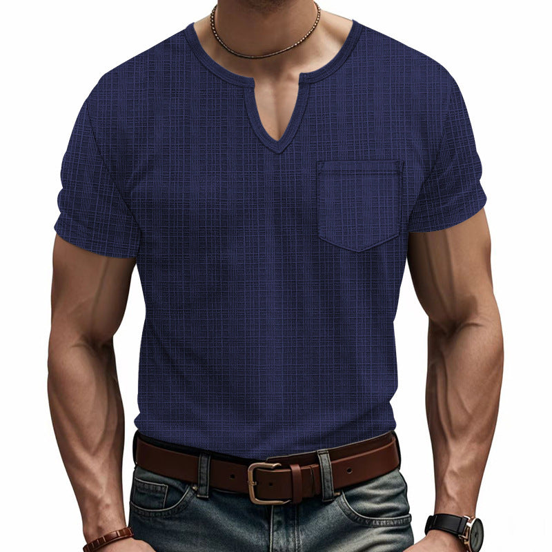 Herren Kurzarm V-Ausschnitt T-Shirt mit Brusttasche