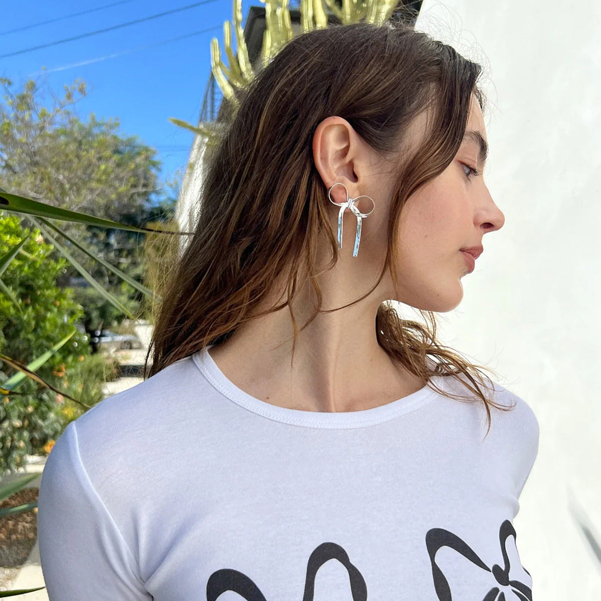 Damen Ohrringe mit Herz- und Schleifenmotiv Shop Nory