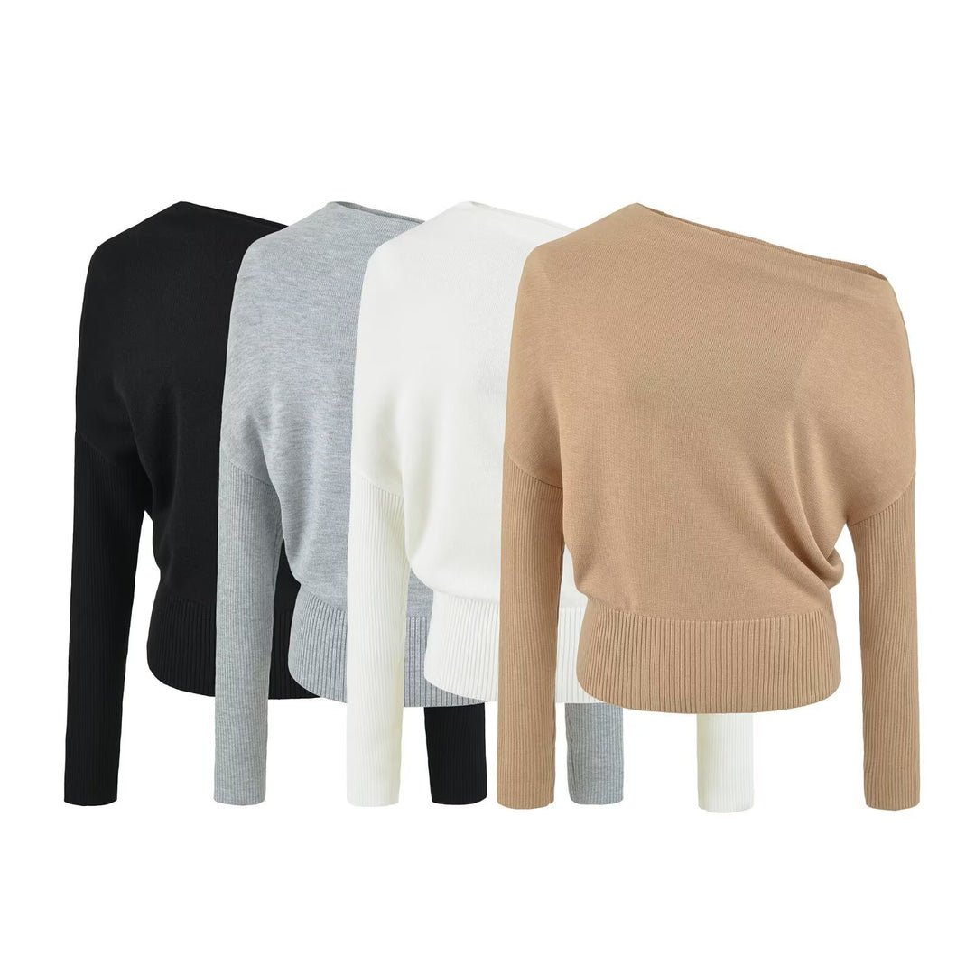 Damen Oversize One-Shoulder Pullover mit Fledermausärmeln und breitem Rippenbund Shop Nory