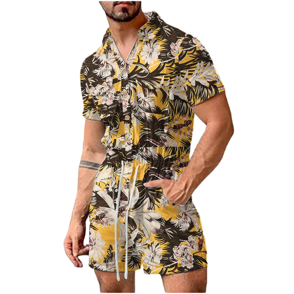 Herren Kurzoverall mit lShopnoryhaftem Blumenmuster Shopnory