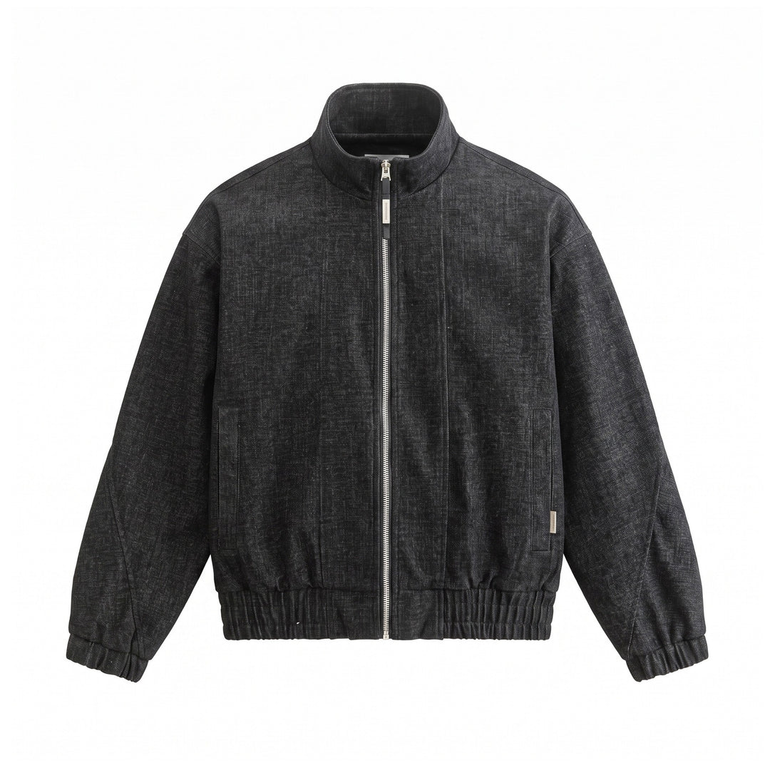 Unisex Boxy‑Bomberjacke aus strukturiertem Denim‑Optik mit hohem Stehkragen Shop Nory