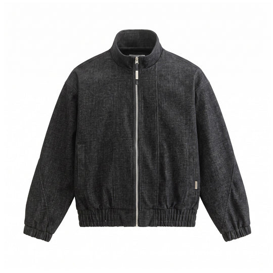 Unisex Boxy‑Bomberjacke aus strukturiertem Denim‑Optik mit hohem Stehkragen Shop Nory