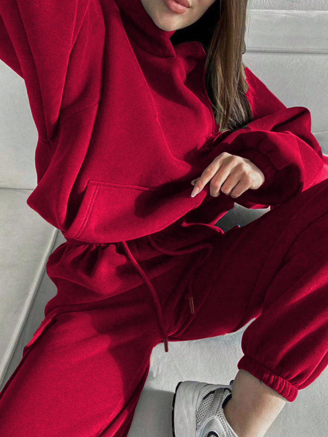 Damen oversized Hoodie mit Kängurutasche und Cargo-Jogginghose Set Shop Nory