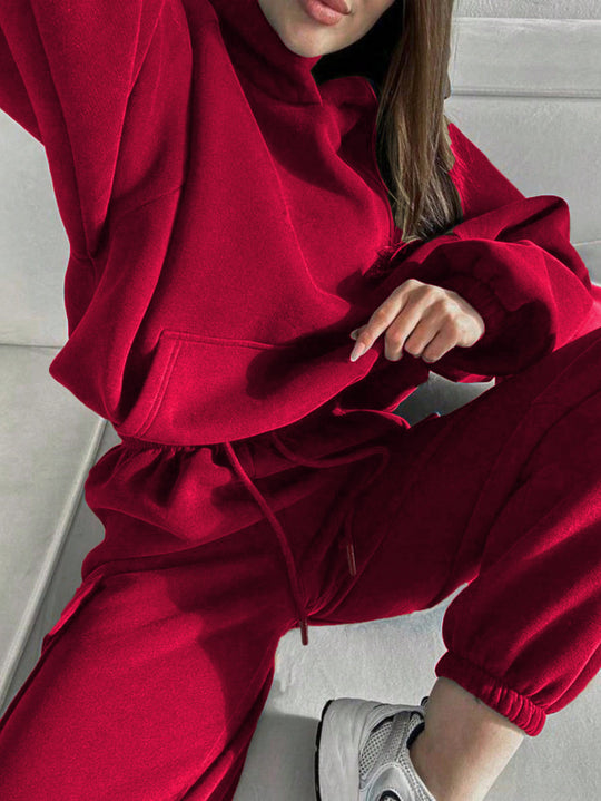 Damen oversized Hoodie mit Kängurutasche und Cargo-Jogginghose Set Shop Nory