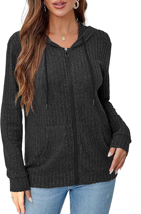 Damen Strick-Kapuzenjacke mit Reißverschluss, Waffelstruktur und Eingrifftaschen Shop Nory