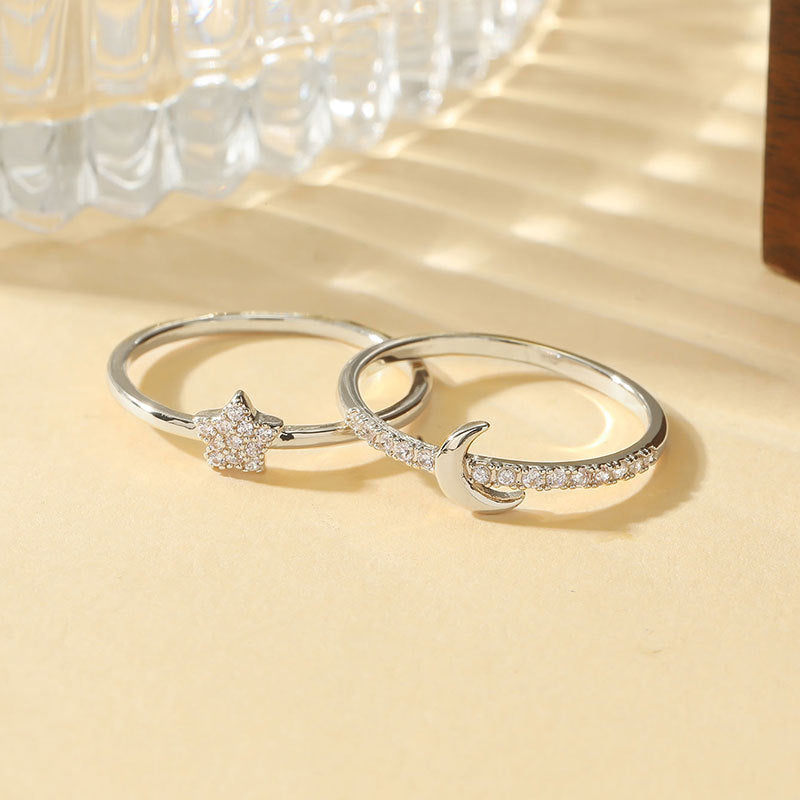 Damen Ring Set mit funkelndem Stern und mondförmigen Design Shop Nory