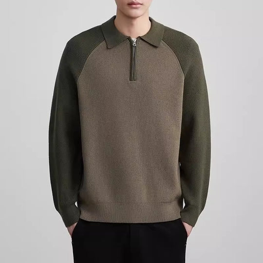 Herren Feinstrick-Halbzip-Pullover mit Polokragen und Raglanärmeln Shop Nory