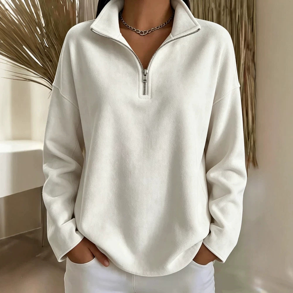 Damen Kuscheliger Oversize-Fleecepullover mit halbem Reißverschluss und Stehkragen Shop Nory