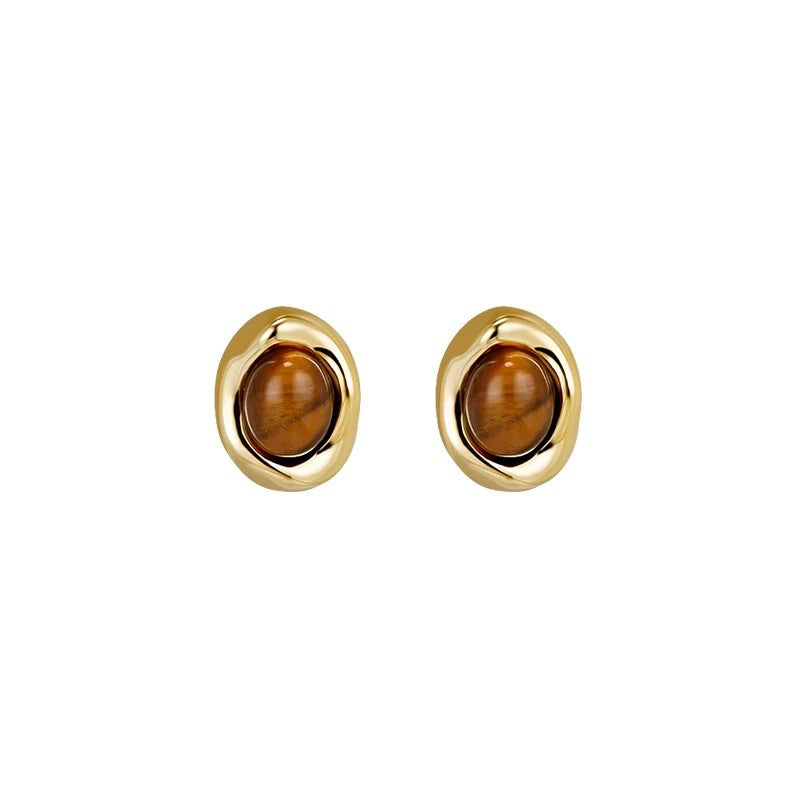 Damen Ohrstecker mit einzigartigem Tigeraugen-Design und goldfarbener Umrandung Shop Nory