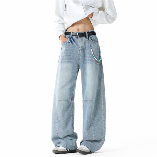 Herren Weit geschnittene Baggy-Jeans mit hoher Bundhöhe, Knie‑Abnähern und Used‑Waschung Shop Nory