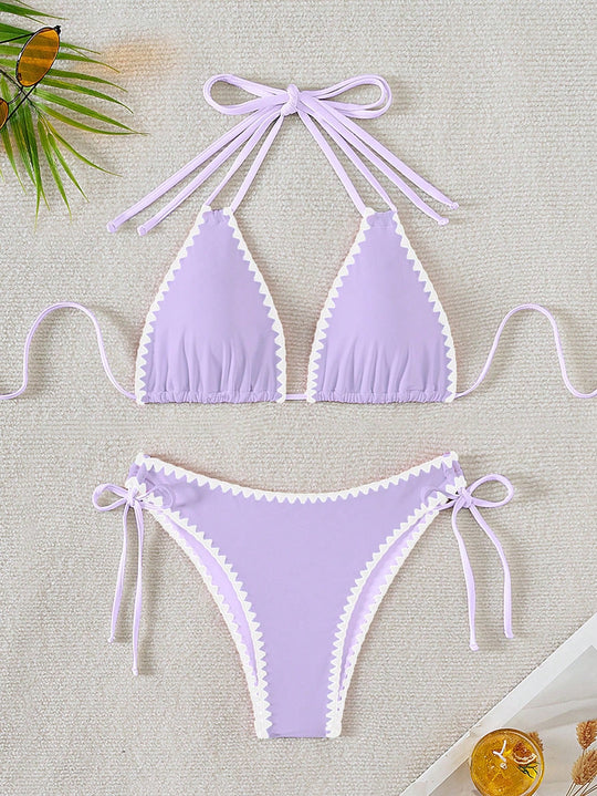 Damen Triangel-Bikini mit verspielten Kontrastnähten