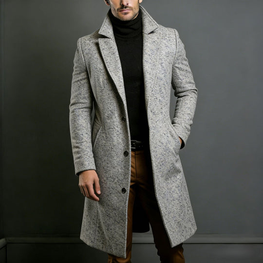 Herren Eleganter einreihiger Langmantel aus Wollmix mit schmaler Silhouette und Reverskragen Shop Nory