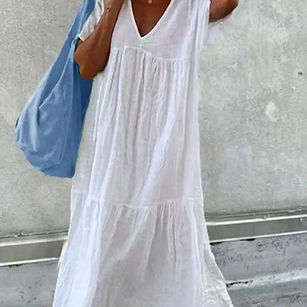 Damen lässiges Sommerkleid mit V-Ausschnitt und voluminösem Rock