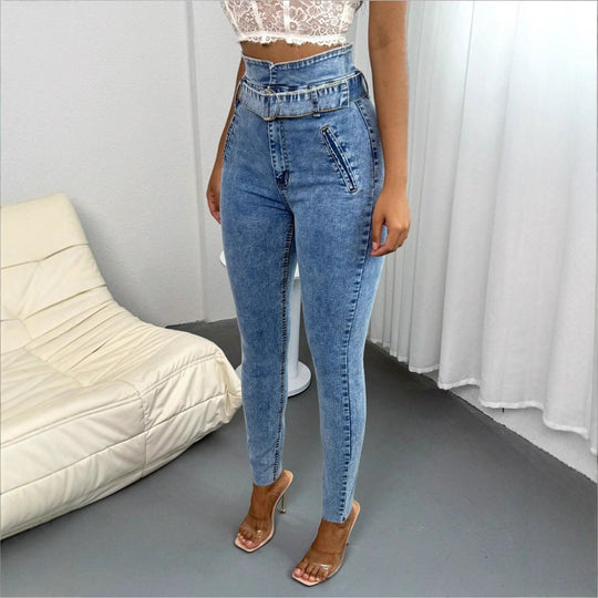 Damen Hochtaillierte Slim‑Skinny‑Jeans mit D‑Ring‑Gürtel und schrägen Eingrifftaschen Shop Nory