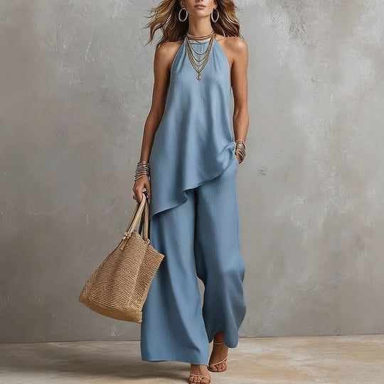 Damen luftiger Jumpsuit mit asymmetrischem Schnitt