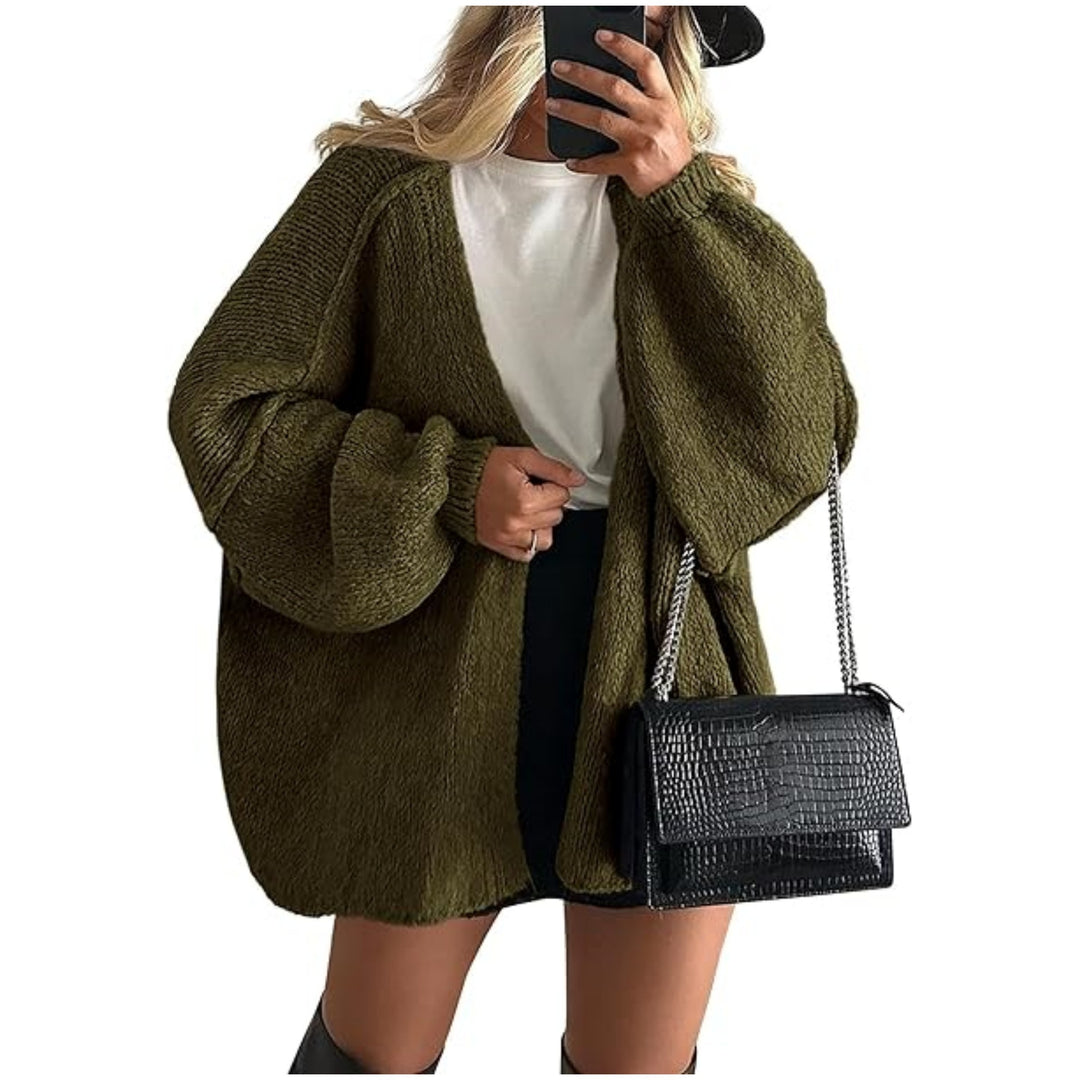 Damen Oversize Strickcardigan mit Ballonärmeln und offener Front Shop Nory