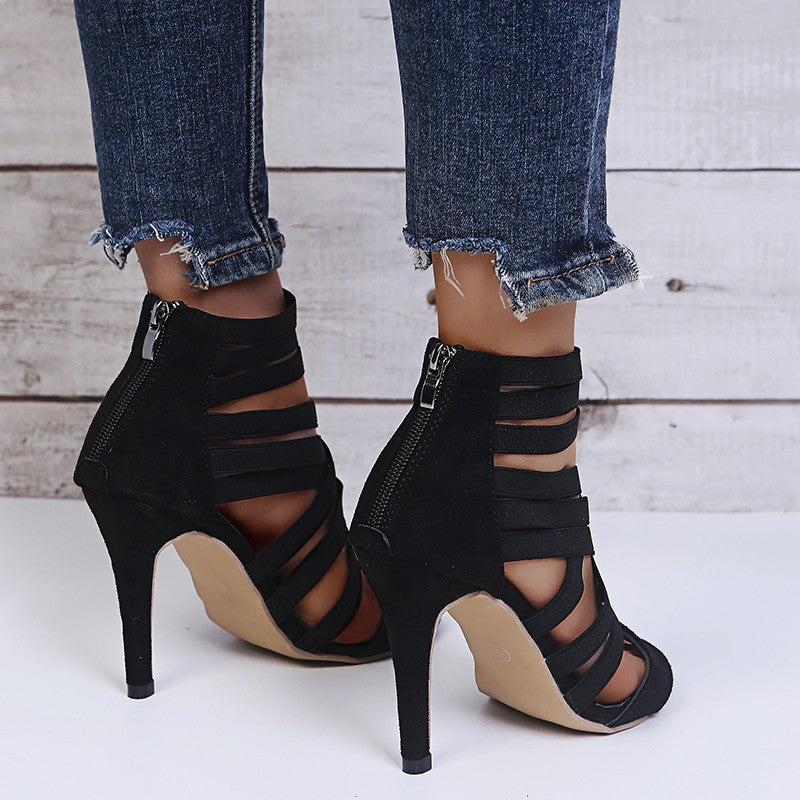 Damen Offene High-Heel Sandaletten mit elastischen Riemen