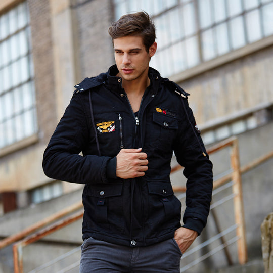 Herren gesteppte Feldjacke mit Kapuze Patch-Details und Thermofutter Shop Nory