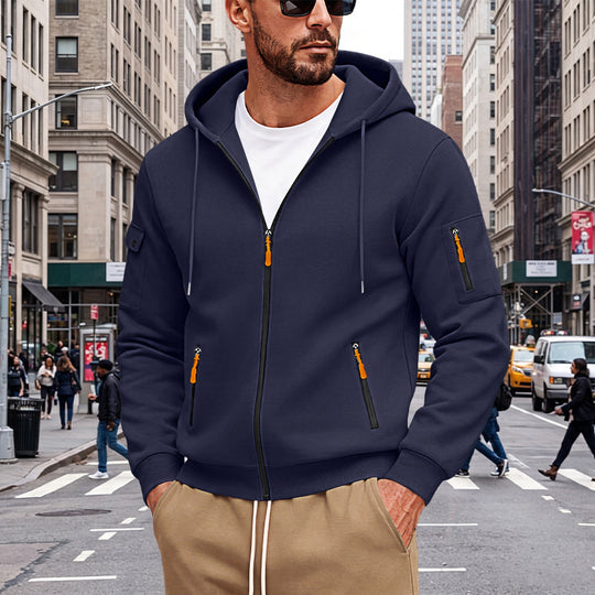 Herren Kapuzen-Sweatjacke mit durchgehendem Reißverschluss und mehreren Sicherheits-Taschen Shop Nory