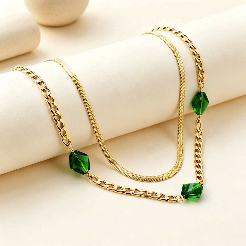 Damen multifunktionale Halskette mit bunten Kristallelementen und goldplattierter Oberfläche Shop Nory