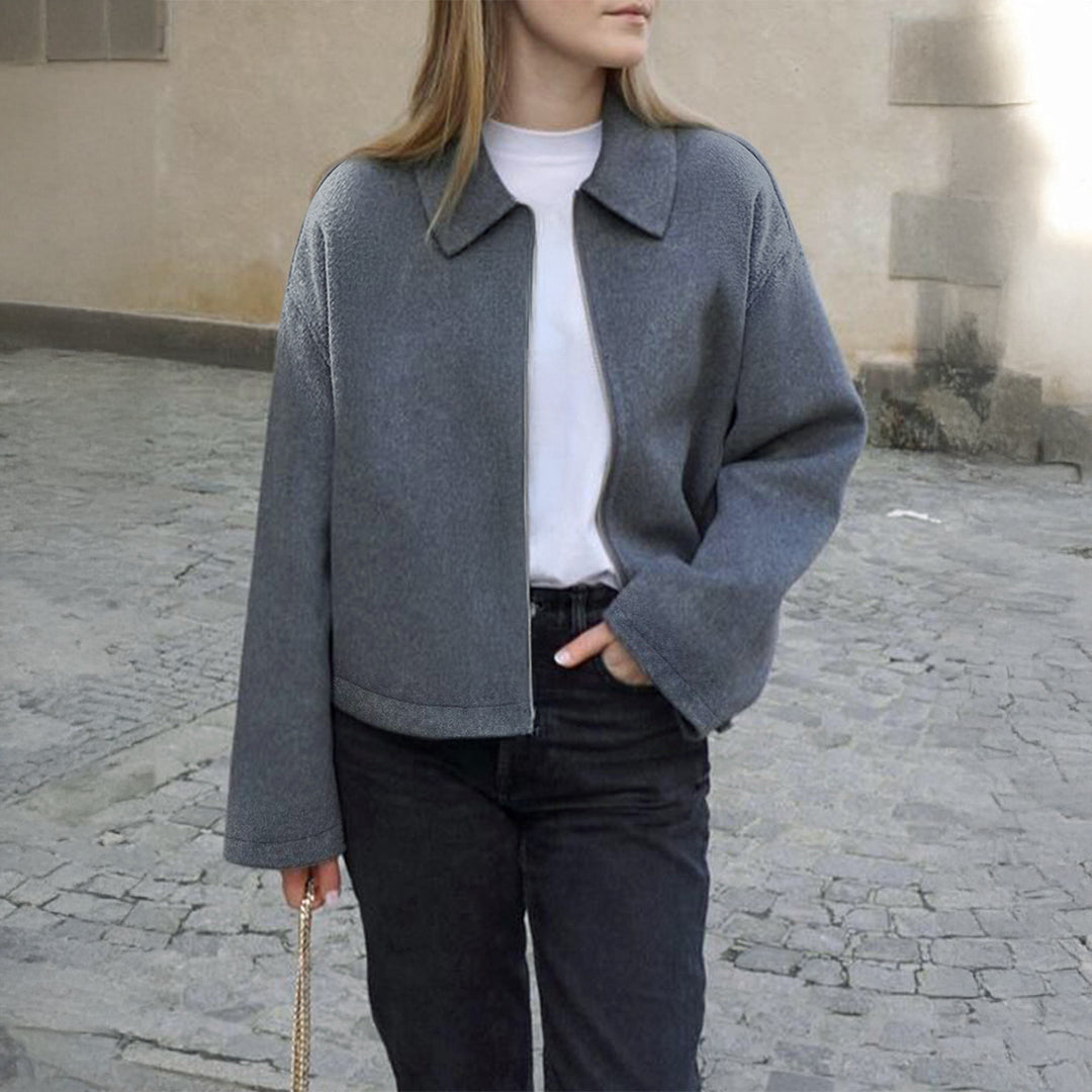 Damen nan kaschmirähnliche Wolljacke mit durchgehendem Reißverschluss, oversized Schnitt und Hemdkragen Shop Nory