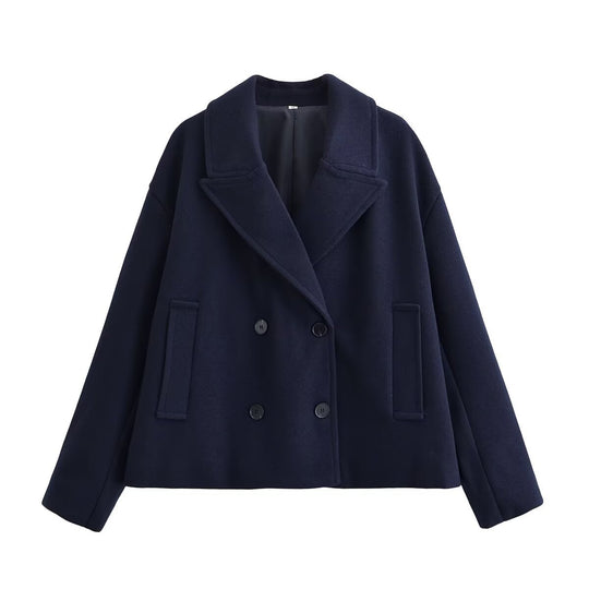 Damen Kurz geschnittener Wollmix-Peacoat mit weitem Revers und Eingrifftaschen Shop Nory