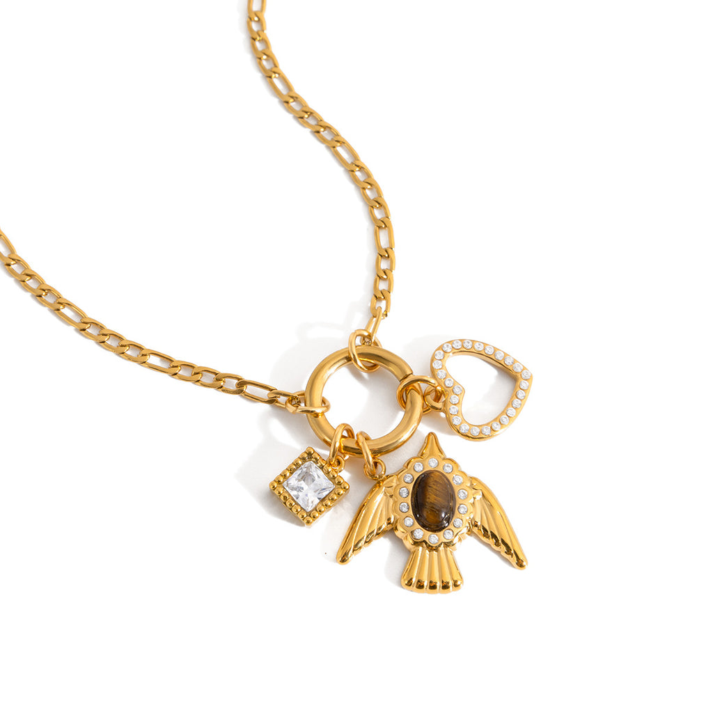 Damen Halskette mit einzigartigem Vogelanhänger und funkelnden Zirkonia-Details Shop Nory