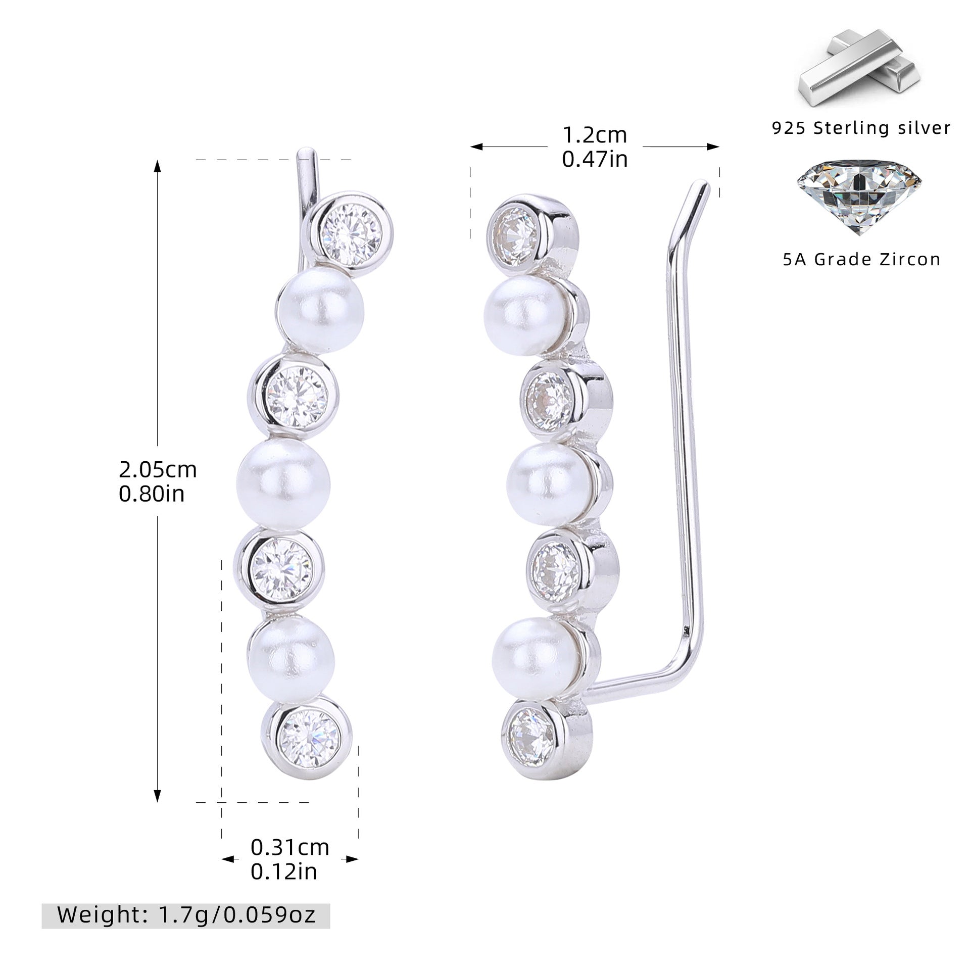Damen Ohrstecker mit eleganter Perlen- und Zirkon-Verzierung Shop Nory