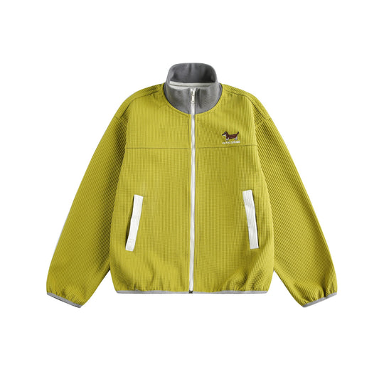 Damen Waffelstruktur Zipjacke im Boxy‑Cut mit Stehkragen und Hundestickerei Shop Nory