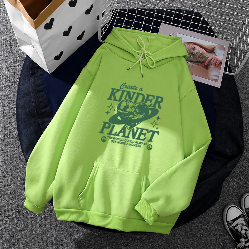 Unisex nan oversized Kapuzenpullover mit Statement-Print "Kinder Planet", Kängurutasche und weichem Futter Shop Nory