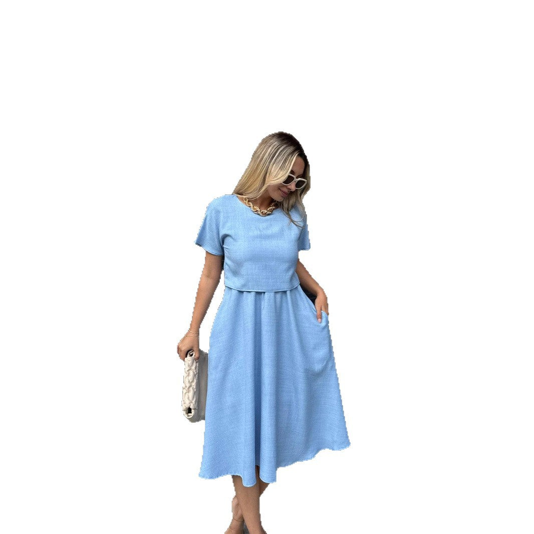 Damen Midi-Kleid mit weitem Schnitt und praktischen Taschen Shopnory