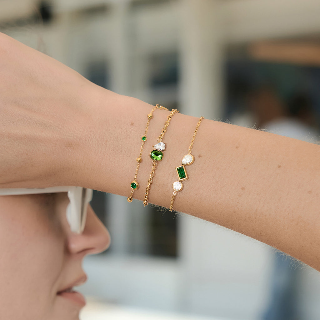 Damen Armband mit grünem Edelstein und Zirkonia-Akzenten Shop Nory