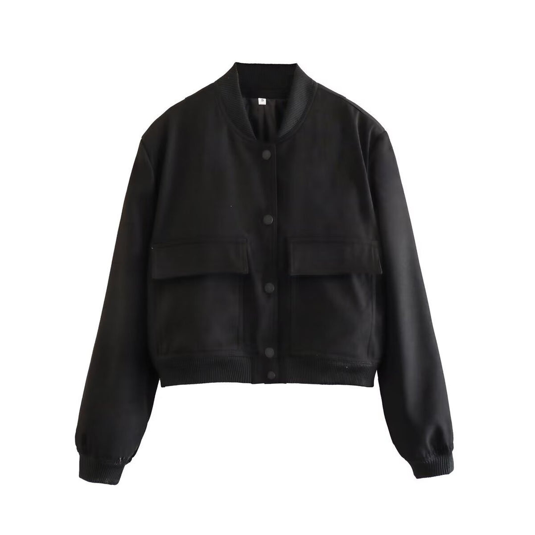 Damen Kurz geschnittene Utility‑Bomberjacke mit großen Klappentaschen und Rippbündchen Shop Nory