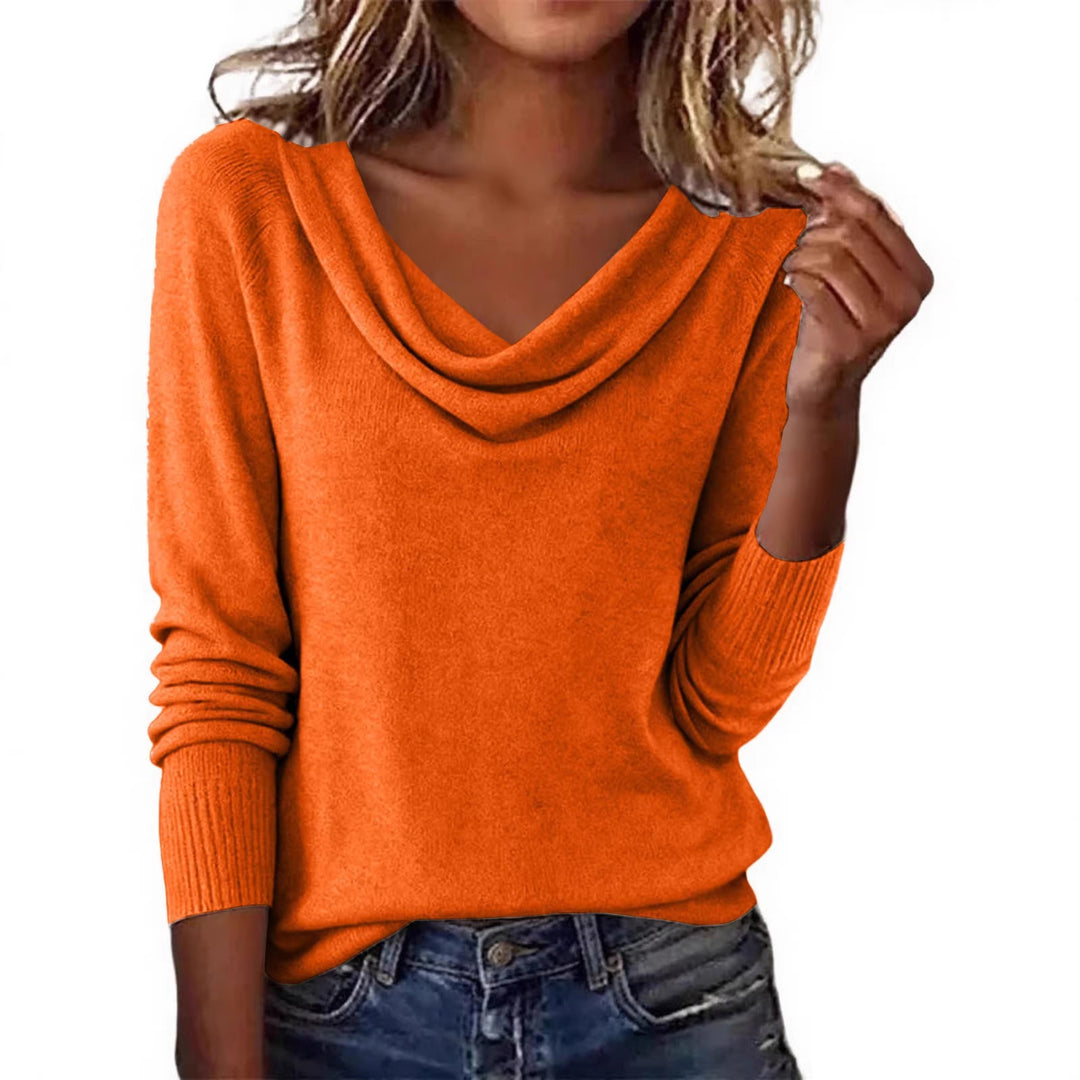 Damen Feiner Strickpullover mit Wasserfallkragen und Rippbündchen Shop Nory
