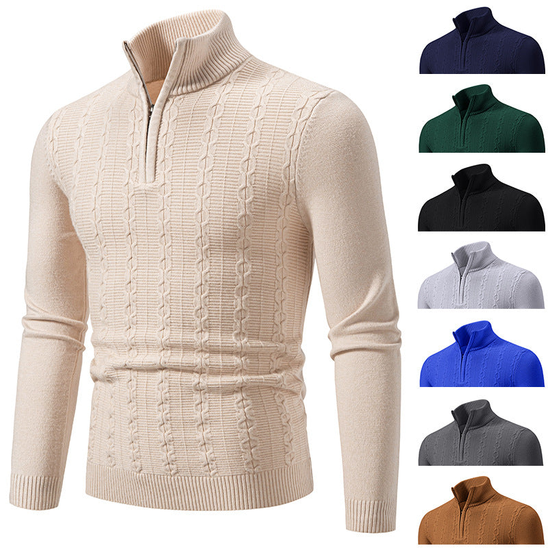 Herren Schmaler Halbzip-Zopfmuster-Pullover mit Thermo-Feinstrick und Rippsaum Shop Nory