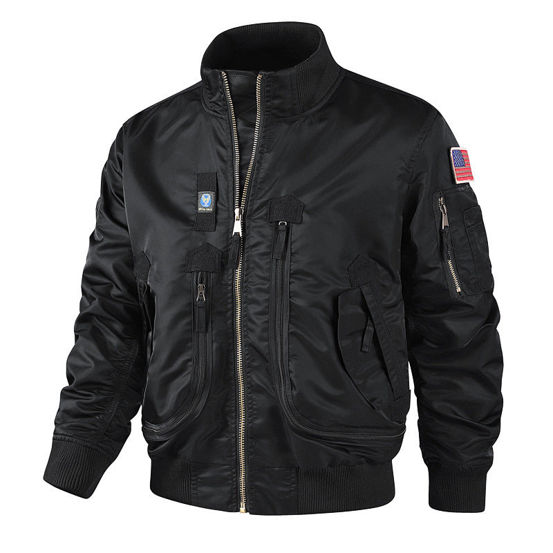 Herren bomberjacke mit hohem Kragen und multifunktionalen Taschen