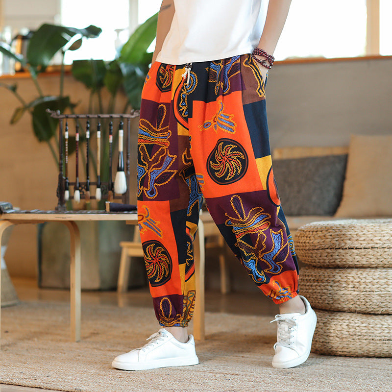 Herren Weite Haremshose im Boho-Print mit elastischem Tunnelzug und gekräuseltem Knöchelbund Shop Nory