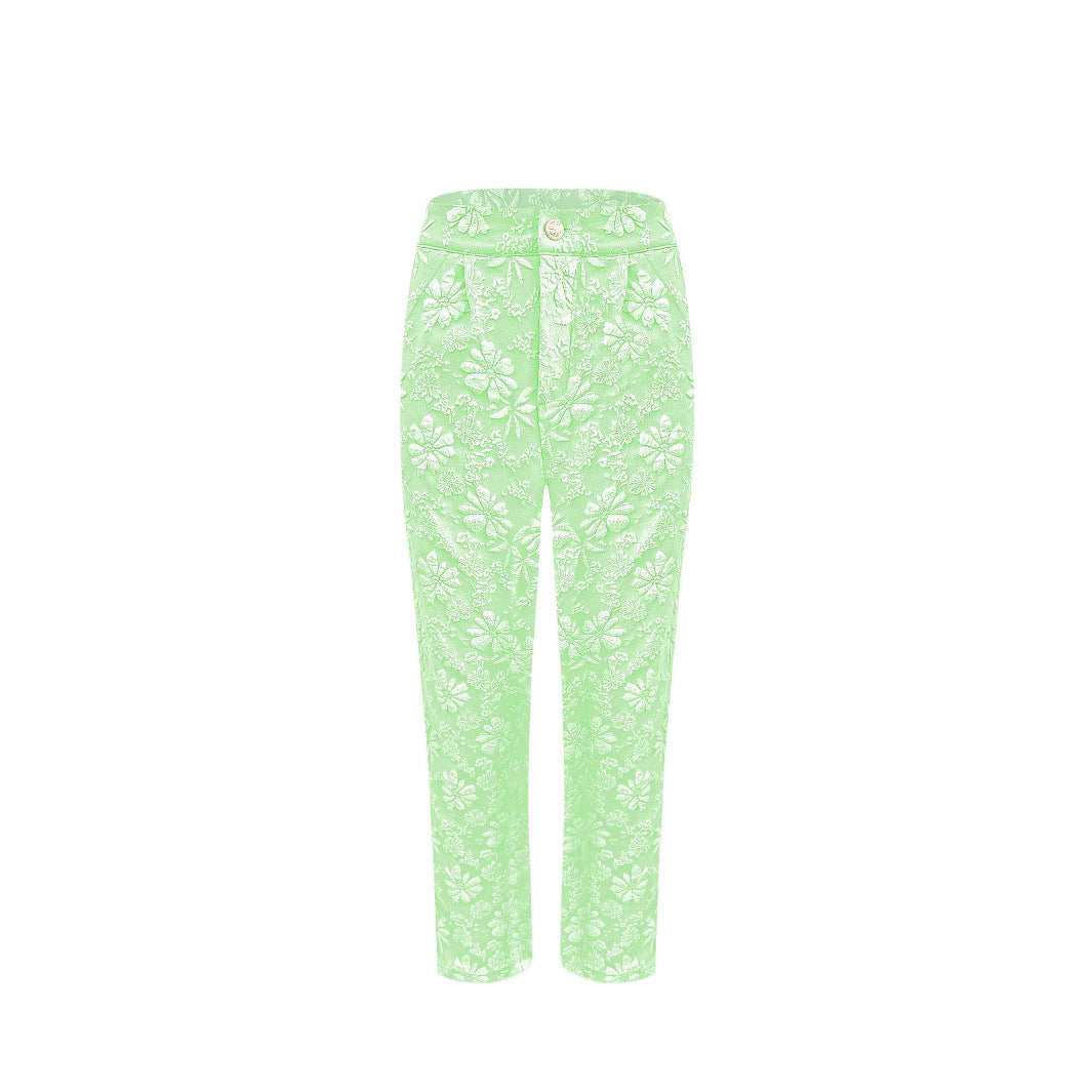 Damen Hochtaillierte Bundfalten‑Hose mit floralem Jacquard und geradem Bein Shop Nory