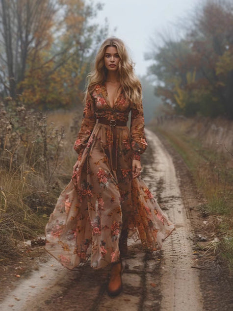 Boho Maxikleid mit V-Ausschnitt